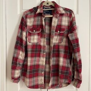 American Eagle Red Plaid Flanel Button Down Shirt